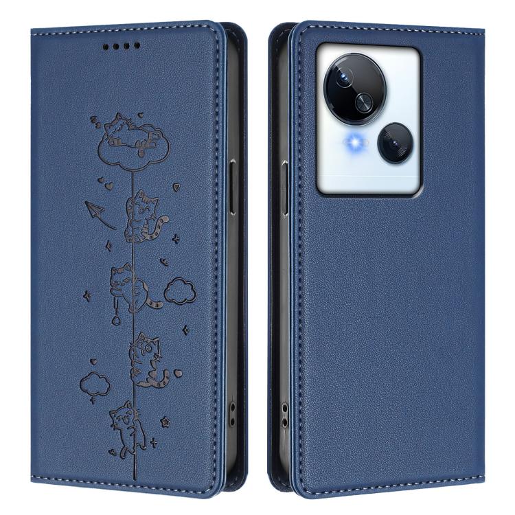 For Tecno Spark 10 5G Cute Cats Embossed Magnetic RFID Vegan Leather Phone Case