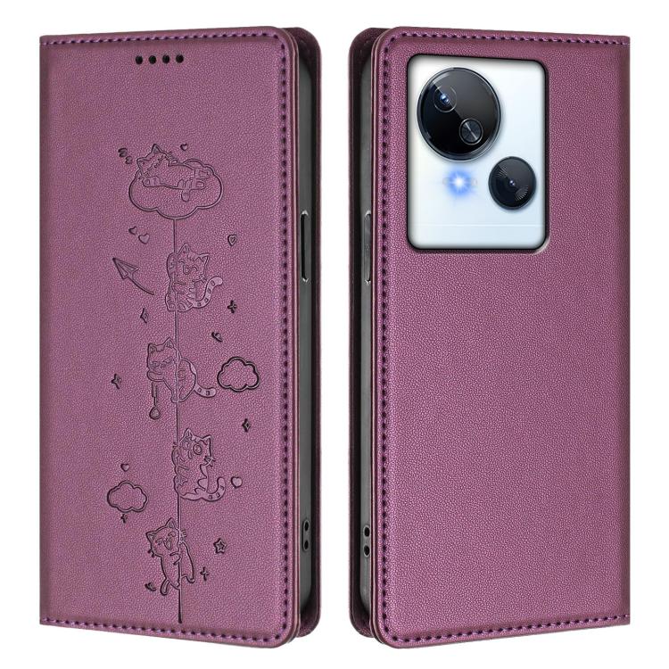 For Tecno Spark 10 5G Cute Cats Embossed Magnetic RFID Vegan Leather Phone Case