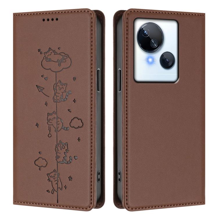 For Tecno Spark 10 5G Cute Cats Embossed Magnetic RFID Vegan Leather Phone Case
