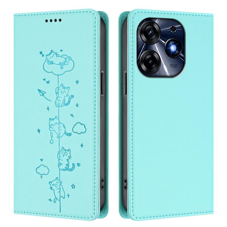 For Tecno Spark 10 Pro 4G Cute Cats Embossed Magnetic RFID Vegan Leather Phone Case
