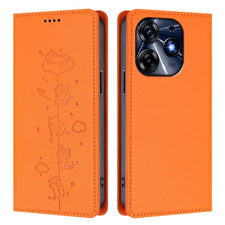 For Tecno Spark 10 Pro 4G Cute Cats Embossed Magnetic RFID Vegan Leather Phone Case