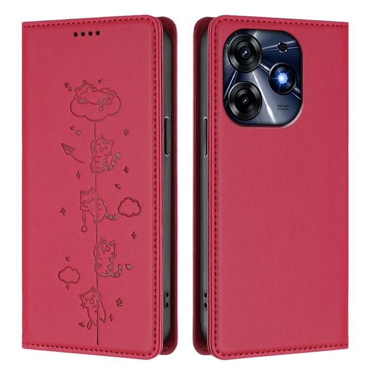 For Tecno Spark 10 Pro 4G Cute Cats Embossed Magnetic RFID Vegan Leather Phone Case