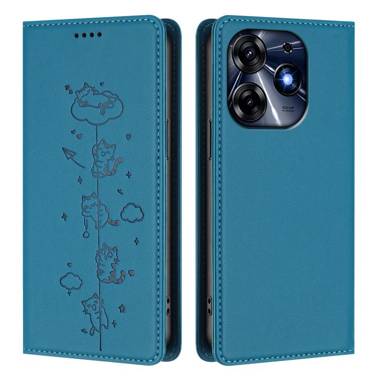 For Tecno Spark 10 Pro 4G Cute Cats Embossed Magnetic RFID Vegan Leather Phone Case
