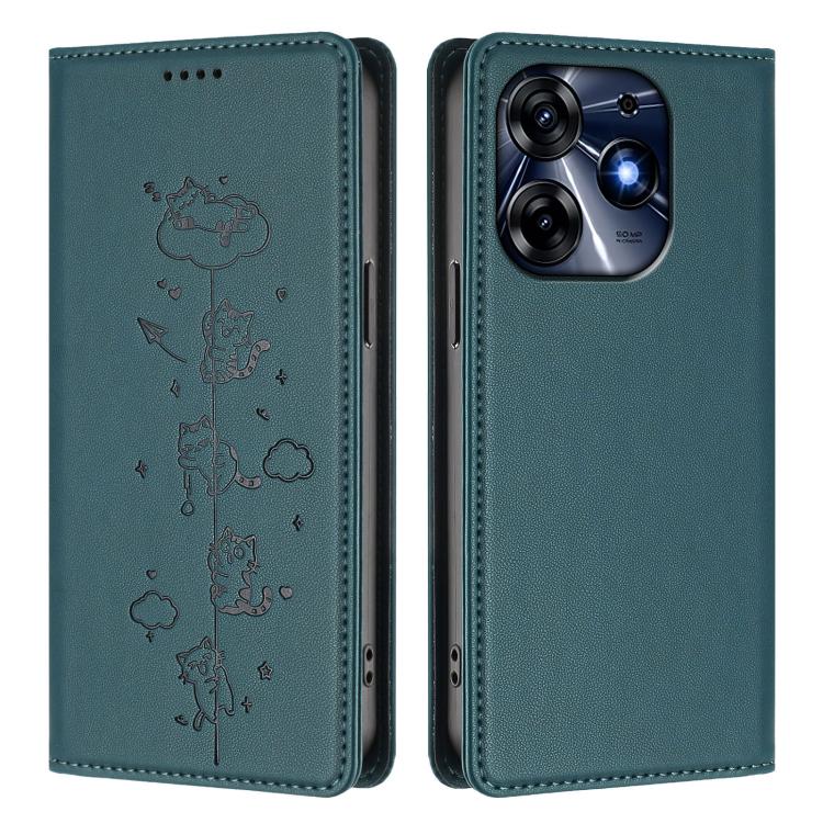 For Tecno Spark 10 Pro 4G Cute Cats Embossed Magnetic RFID Vegan Leather Phone Case
