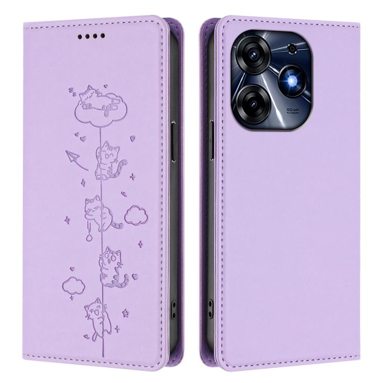 For Tecno Spark 10 Pro 4G Cute Cats Embossed Magnetic RFID Vegan Leather Phone Case