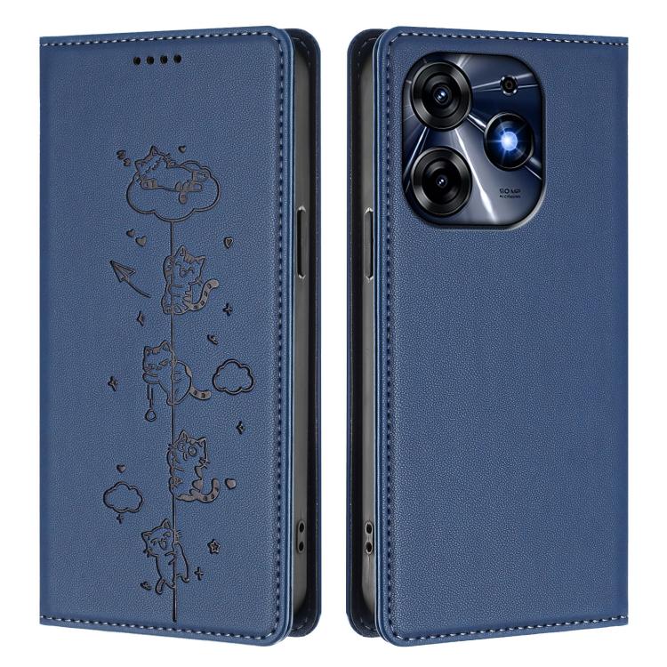 For Tecno Spark 10 Pro 4G Cute Cats Embossed Magnetic RFID Vegan Leather Phone Case