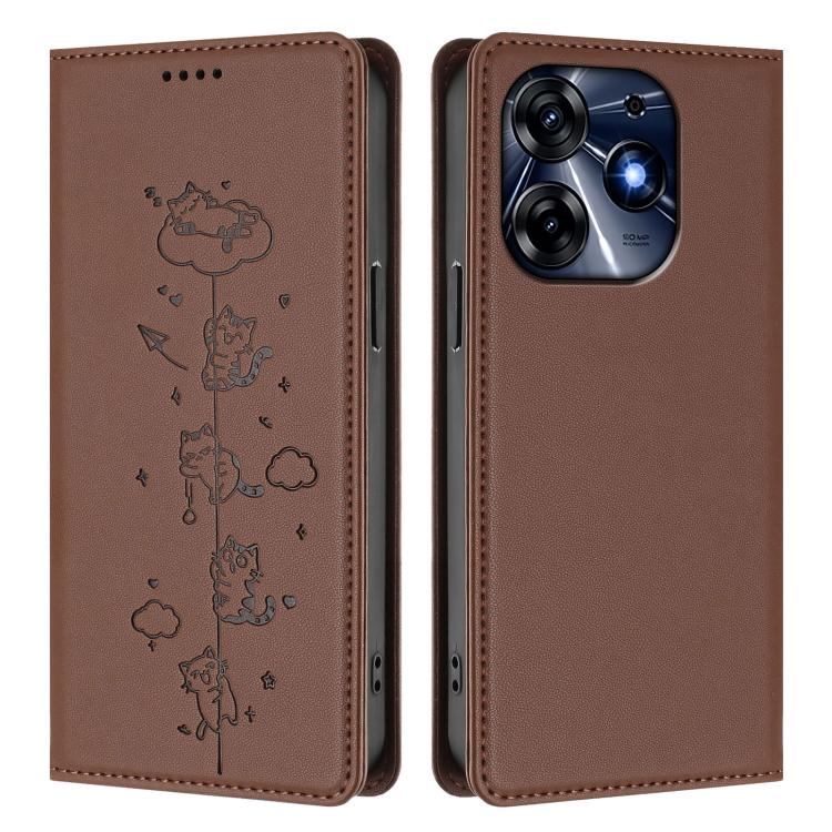 For Tecno Spark 10 Pro 4G Cute Cats Embossed Magnetic RFID Vegan Leather Phone Case