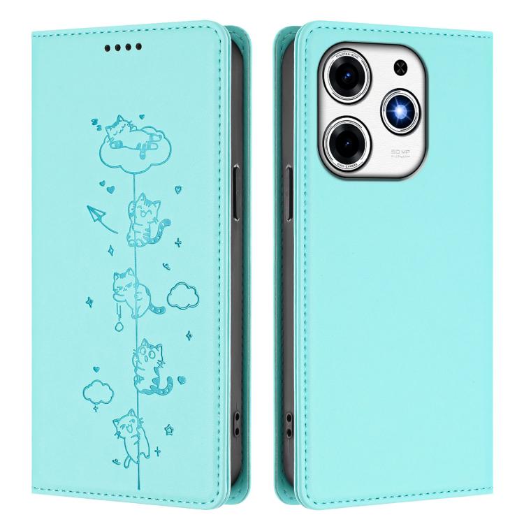 For Tecno Spark 10 Pro Magic Magenta Cute Cats Embossed Magnetic RFID Vegan Leather Phone Case