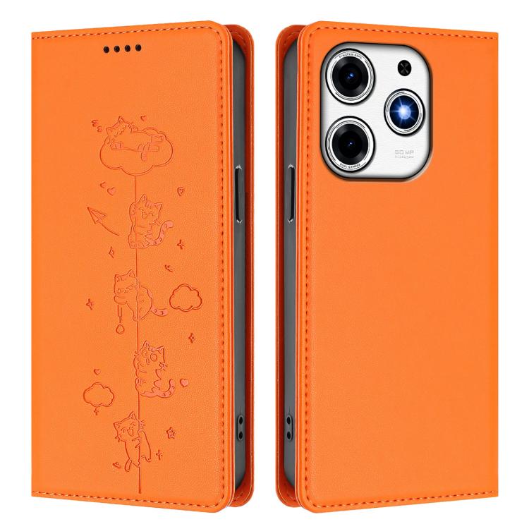 For Tecno Spark 10 Pro Magic Magenta Cute Cats Embossed Magnetic RFID Vegan Leather Phone Case
