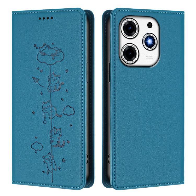 For Tecno Spark 10 Pro Magic Magenta Cute Cats Embossed Magnetic RFID Vegan Leather Phone Case