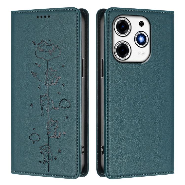For Tecno Spark 10 Pro Magic Magenta Cute Cats Embossed Magnetic RFID Vegan Leather Phone Case