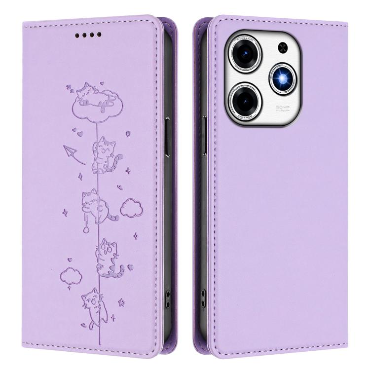 For Tecno Spark 10 Pro Magic Magenta Cute Cats Embossed Magnetic RFID Vegan Leather Phone Case