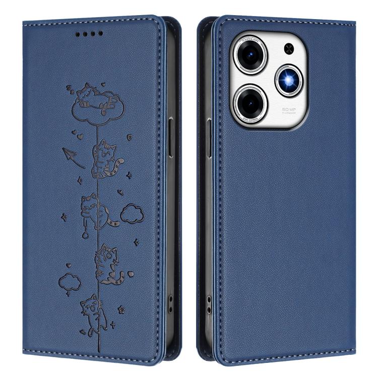 For Tecno Spark 10 Pro Magic Magenta Cute Cats Embossed Magnetic RFID Vegan Leather Phone Case