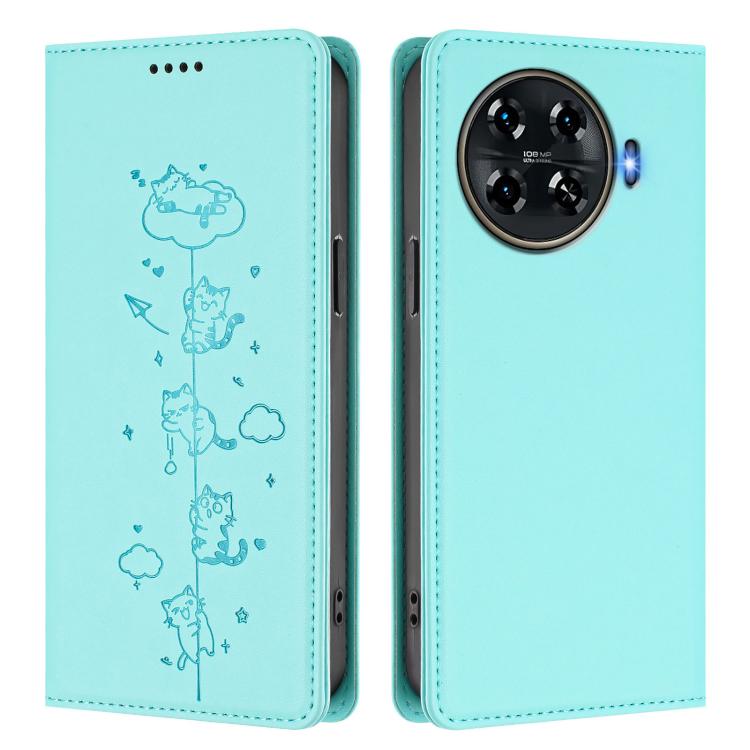 For Tecno Spark 20 Pro+ 4G Cute Cats Embossed Magnetic RFID Vegan Leather Phone Case