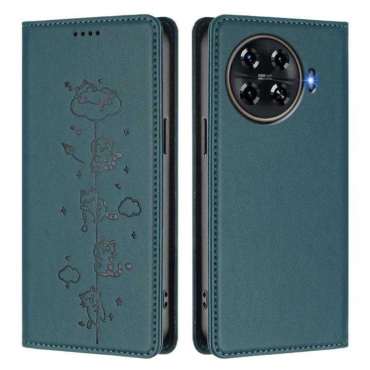 For Tecno Spark 20 Pro+ 4G Cute Cats Embossed Magnetic RFID Vegan Leather Phone Case