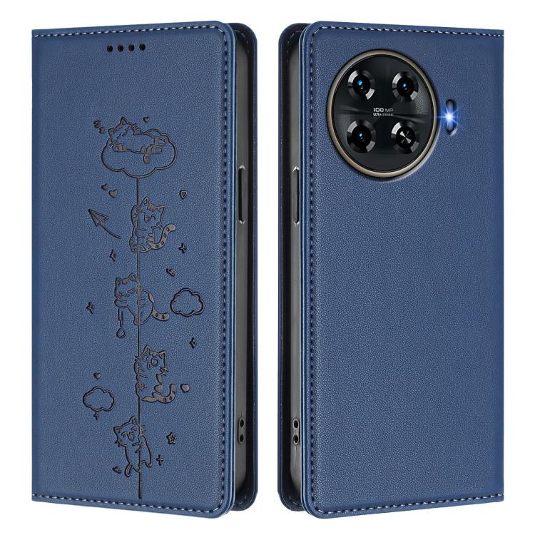 For Tecno Spark 20 Pro+ 4G Cute Cats Embossed Magnetic RFID Vegan Leather Phone Case