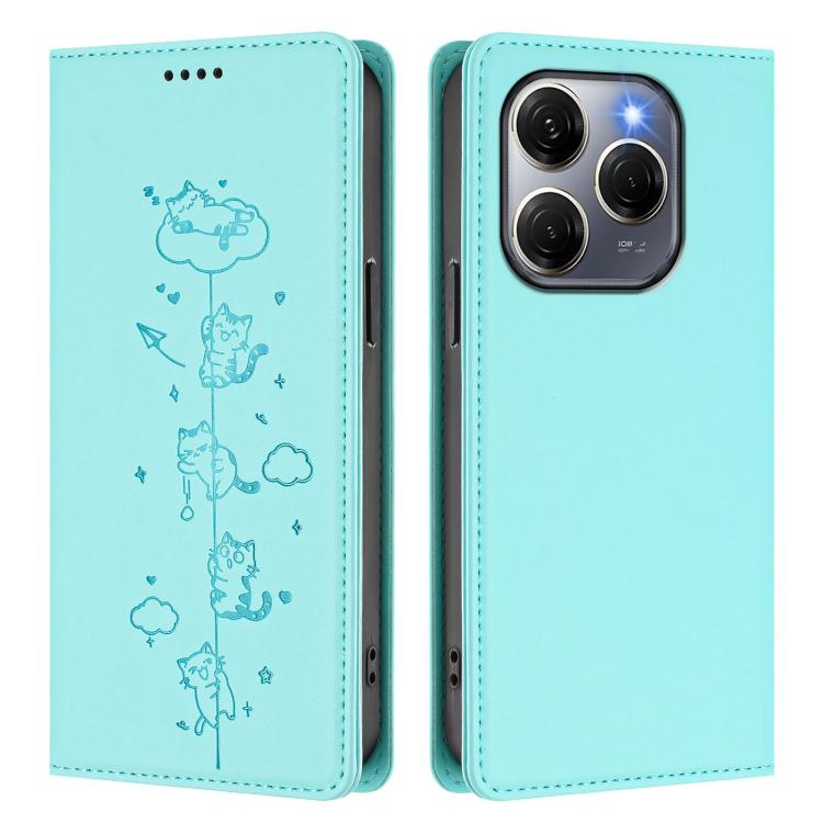 For Tecno Spark 20 Pro 5G Cute Cats Embossed Magnetic RFID Vegan Leather Phone Case