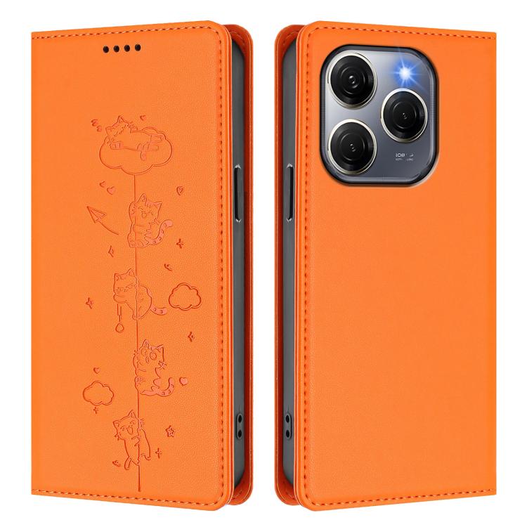 For Tecno Spark 20 Pro 5G Cute Cats Embossed Magnetic RFID Vegan Leather Phone Case