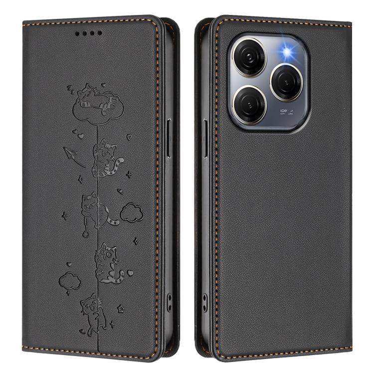 For Tecno Spark 20 Pro 5G Cute Cats Embossed Magnetic RFID Vegan Leather Phone Case