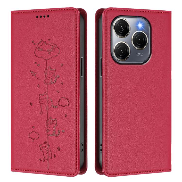 For Tecno Spark 20 Pro 5G Cute Cats Embossed Magnetic RFID Vegan Leather Phone Case