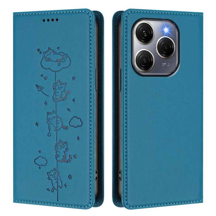 For Tecno Spark 20 Pro 5G Cute Cats Embossed Magnetic RFID Vegan Leather Phone Case