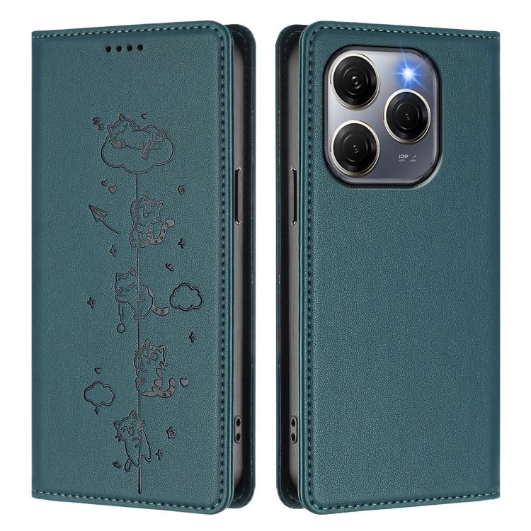 For Tecno Spark 20 Pro 5G Cute Cats Embossed Magnetic RFID Vegan Leather Phone Case
