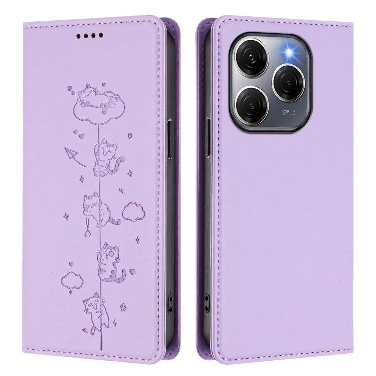 For Tecno Spark 20 Pro 5G Cute Cats Embossed Magnetic RFID Vegan Leather Phone Case