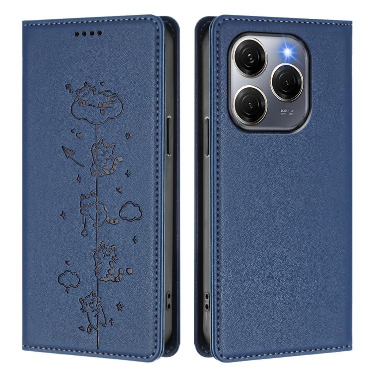 For Tecno Spark 20 Pro 5G Cute Cats Embossed Magnetic RFID Vegan Leather Phone Case