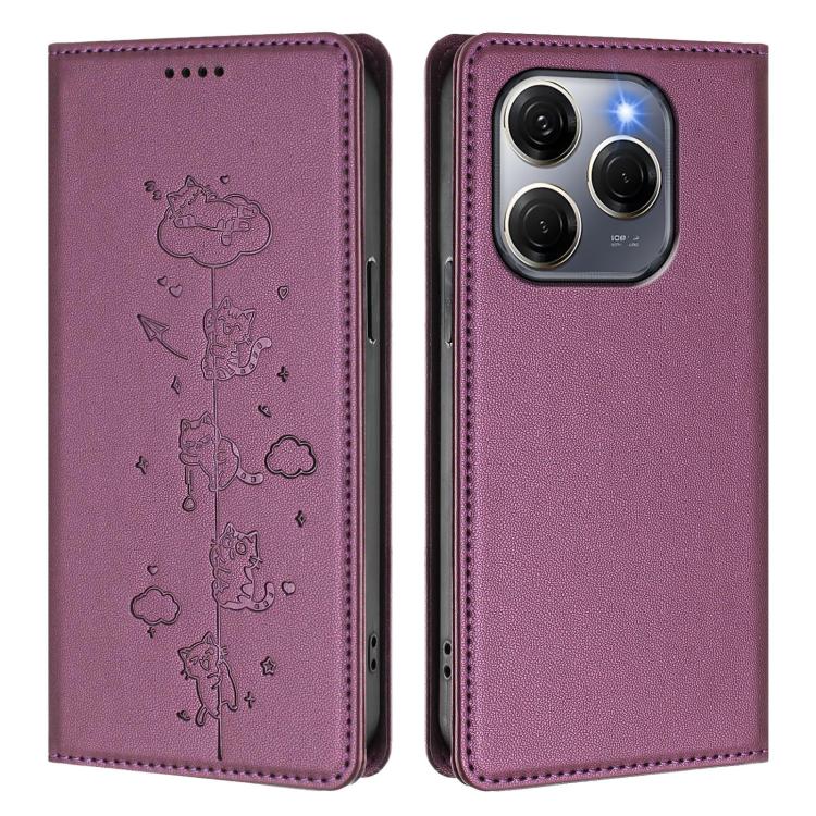 For Tecno Spark 20 Pro 5G Cute Cats Embossed Magnetic RFID Vegan Leather Phone Case