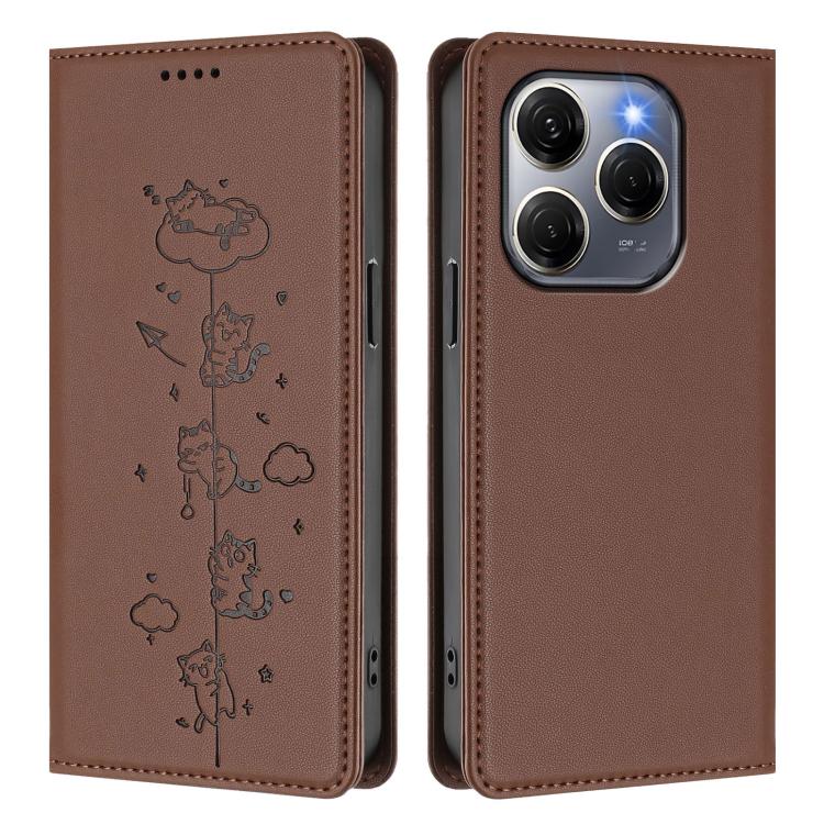 For Tecno Spark 20 Pro 5G Cute Cats Embossed Magnetic RFID Vegan Leather Phone Case