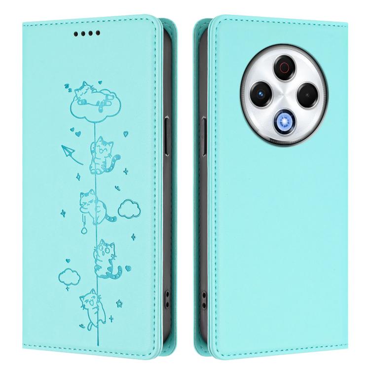 For Tecno Spark 30 4G Cute Cats Embossed Magnetic RFID Vegan Leather Phone Case