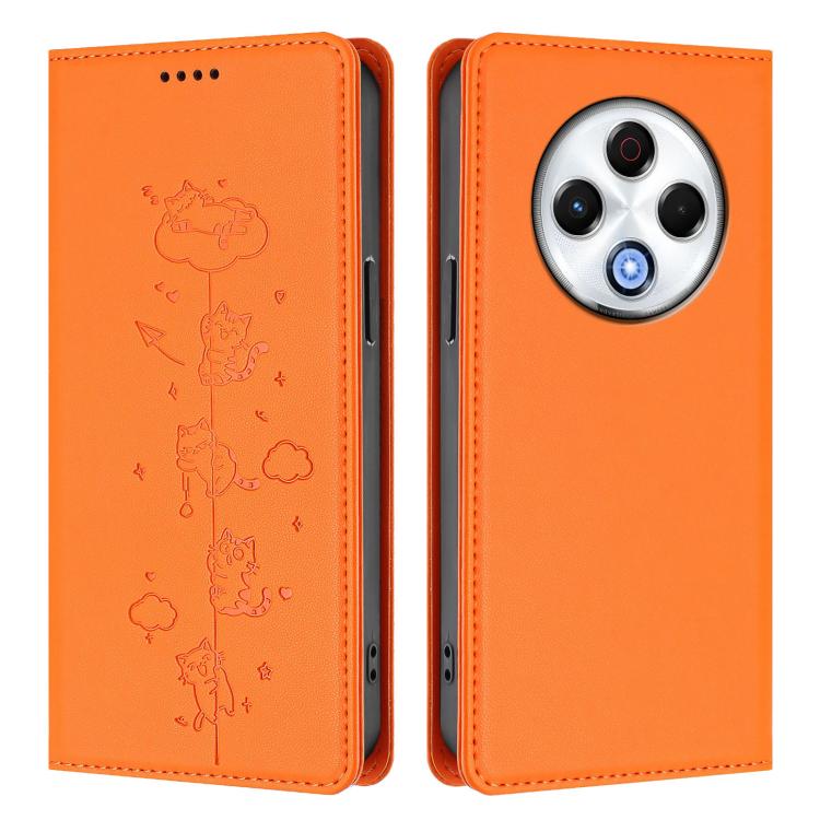 For Tecno Spark 30 4G Cute Cats Embossed Magnetic RFID Vegan Leather Phone Case