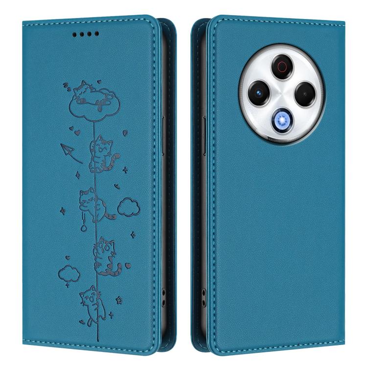 For Tecno Spark 30 4G Cute Cats Embossed Magnetic RFID Vegan Leather Phone Case
