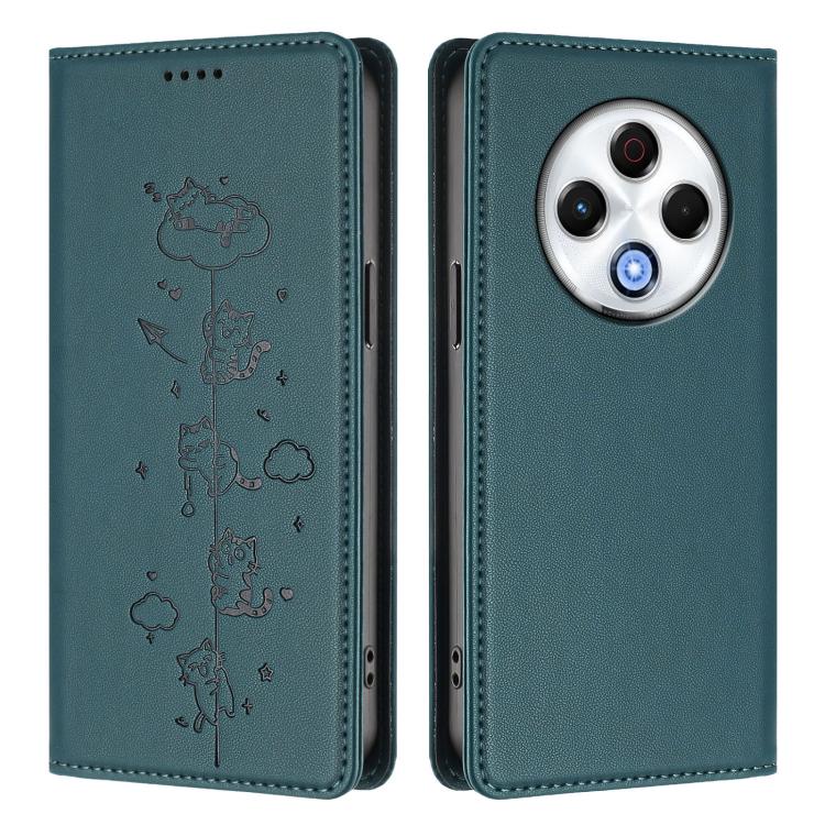 For Tecno Spark 30 4G Cute Cats Embossed Magnetic RFID Vegan Leather Phone Case