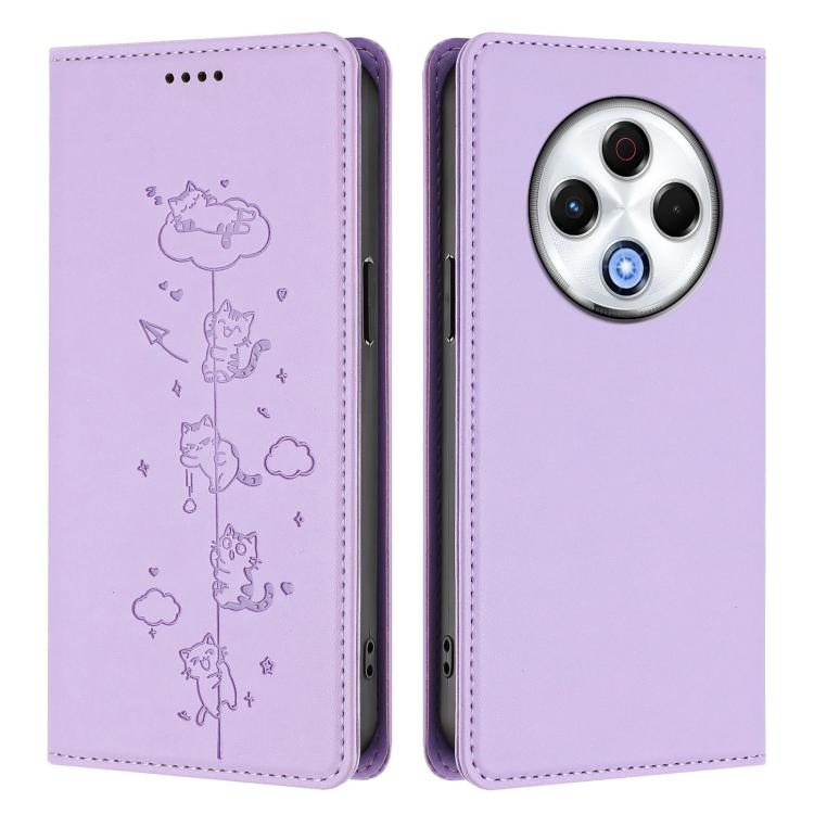 For Tecno Spark 30 4G Cute Cats Embossed Magnetic RFID Vegan Leather Phone Case