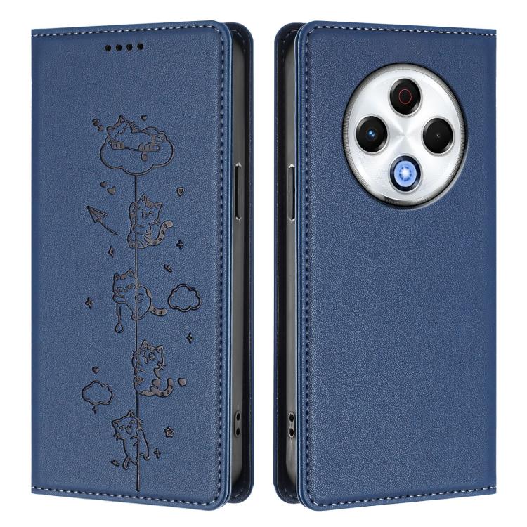 For Tecno Spark 30 4G Cute Cats Embossed Magnetic RFID Vegan Leather Phone Case
