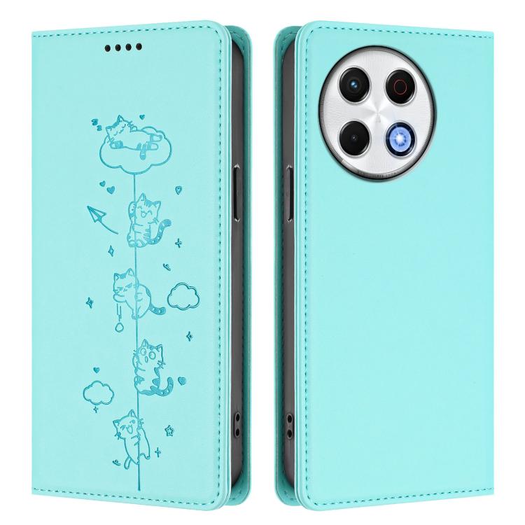 For Tecno Spark 30 Pro 4G Cute Cats Embossed Magnetic RFID Vegan Leather Phone Case