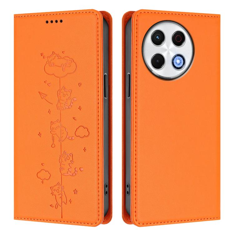 For Tecno Spark 30 Pro 4G Cute Cats Embossed Magnetic RFID Vegan Leather Phone Case