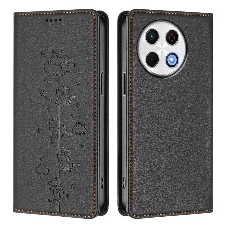 For Tecno Spark 30 Pro 4G Cute Cats Embossed Magnetic RFID Vegan Leather Phone Case