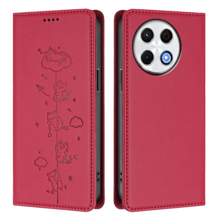 For Tecno Spark 30 Pro 4G Cute Cats Embossed Magnetic RFID Vegan Leather Phone Case