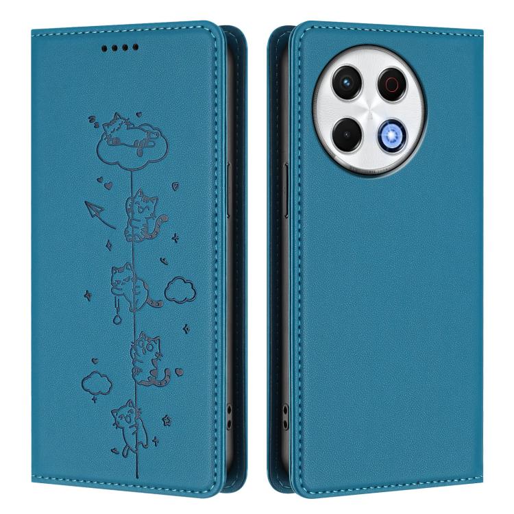 For Tecno Spark 30 Pro 4G Cute Cats Embossed Magnetic RFID Vegan Leather Phone Case