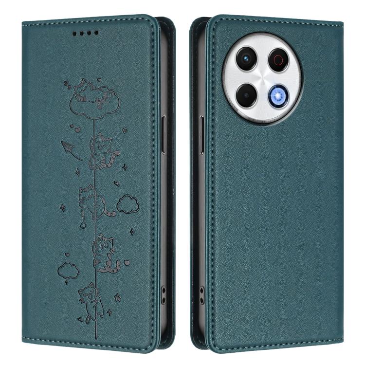 For Tecno Spark 30 Pro 4G Cute Cats Embossed Magnetic RFID Vegan Leather Phone Case