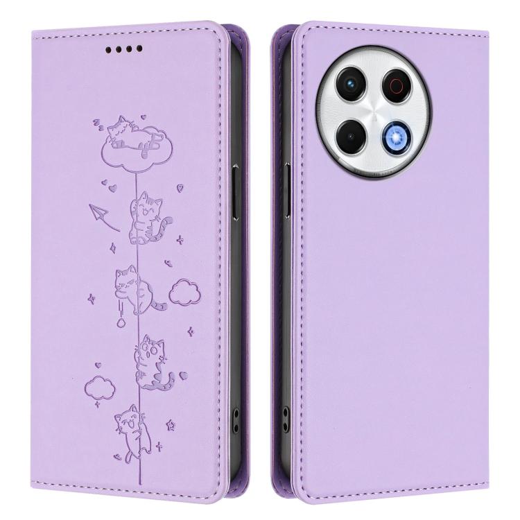For Tecno Spark 30 Pro 4G Cute Cats Embossed Magnetic RFID Vegan Leather Phone Case
