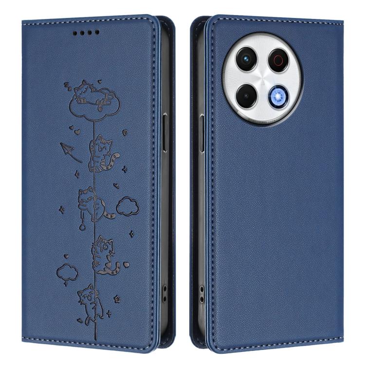 For Tecno Spark 30 Pro 4G Cute Cats Embossed Magnetic RFID Vegan Leather Phone Case