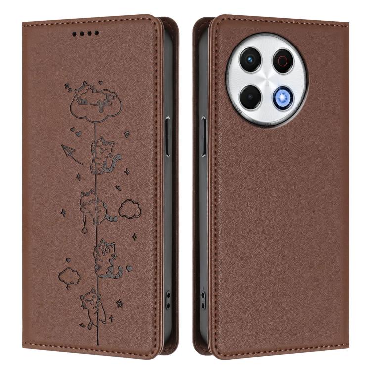 For Tecno Spark 30 Pro 4G Cute Cats Embossed Magnetic RFID Vegan Leather Phone Case