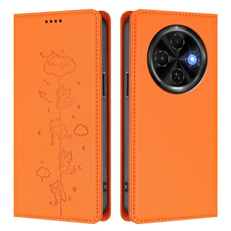 For Tecno Spark 30C 4G Cute Cats Embossed Magnetic RFID Vegan Leather Phone Case