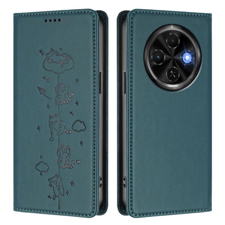 For Tecno Spark 30C 4G Cute Cats Embossed Magnetic RFID Vegan Leather Phone Case