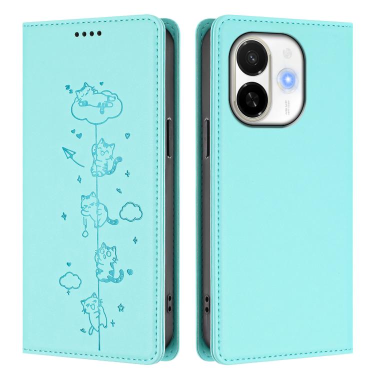 For Tecno Spark 30C 5G / Pop 9 5G Cute Cats Embossed Magnetic RFID Vegan Leather Phone Case