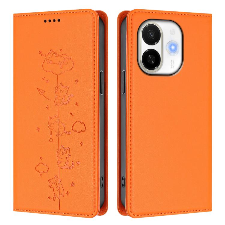 For Tecno Spark 30C 5G / Pop 9 5G Cute Cats Embossed Magnetic RFID Vegan Leather Phone Case