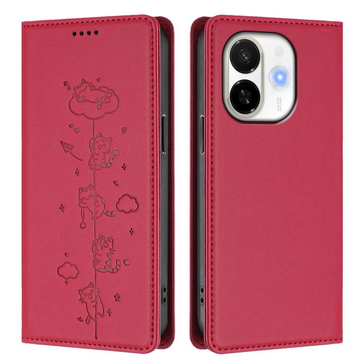 For Tecno Spark 30C 5G / Pop 9 5G Cute Cats Embossed Magnetic RFID Vegan Leather Phone Case